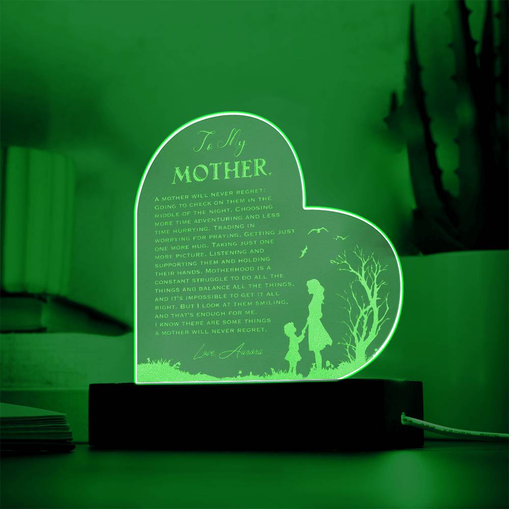 A MOTHER WILL NEVER REGRET Gifts For Mother's Day Personalized Name Engraved Acrylic Heart Plaque