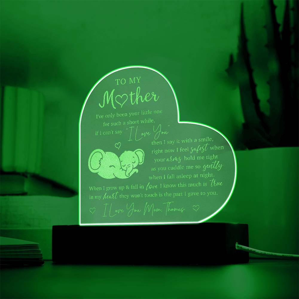 MOM BABY ELEPHANT Gifts For Mother's Day Personalized Name Engraved Acrylic Heart Plaque