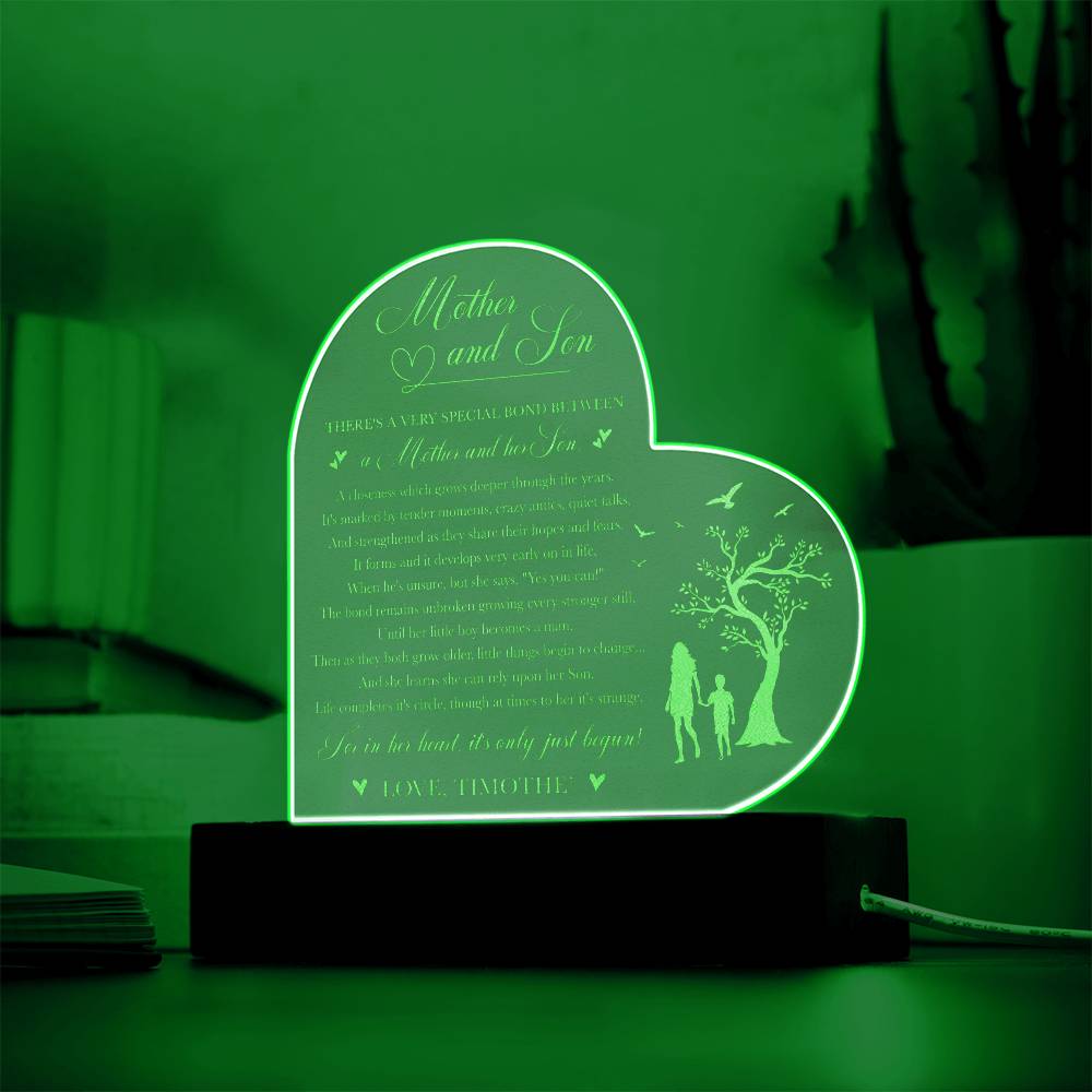 Mother and Son There's A Very Special Bond Between Gifts For Mother's Day Custom Name Engraved Acrylic Heart Plaque