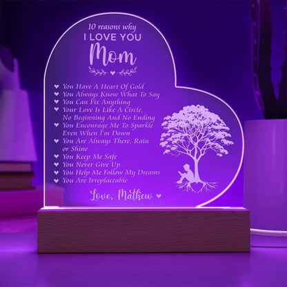 10 Reasons Why I Love You Mom Gifts For Mother's Day Custom Name Engraved Acrylic Heart Plaque