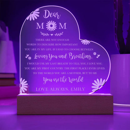 TO THE WORLD YOU ARE A MOTHER, BUT TO ME You Are The World Gifts For Mother's Day Personalized Name Engraved Acrylic Heart Plaque