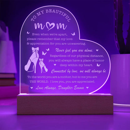 Never Feel You Are Alone Gifts For Mother's Day Personalized Name Engraved Acrylic Heart Plaque