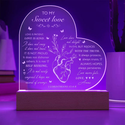 Custom Name To My Sweet Love Engraved Acrylic Heart Plaque