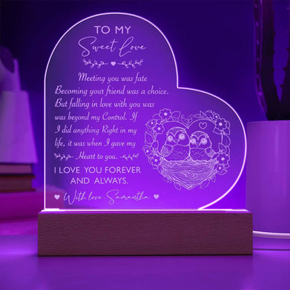 Owl Couple I Love You Forever And Always Personalized Name Engraved Acrylic Heart Plaque