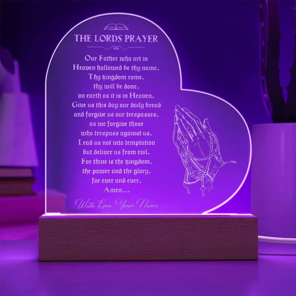 THE LORDS PRAYER Custom Name Engraved Acrylic Heart Plaque