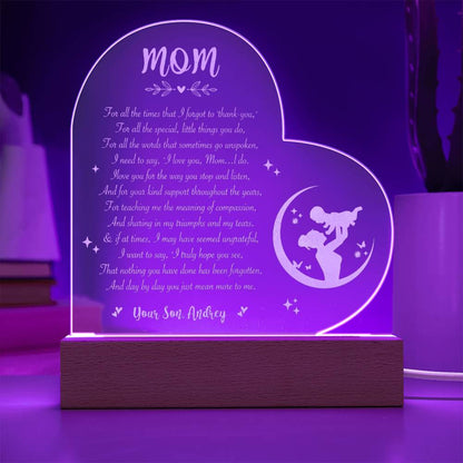 For All The Times That I Forgot To Thank You Gifts For Mother's Day Custom Name Engraved Acrylic Heart Plaque