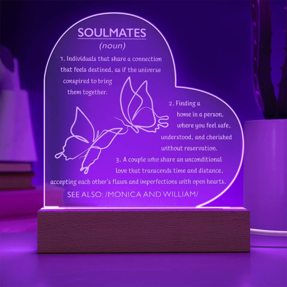 Custom Name Soumates(noun) Engraved Acrylic Heart Plaque