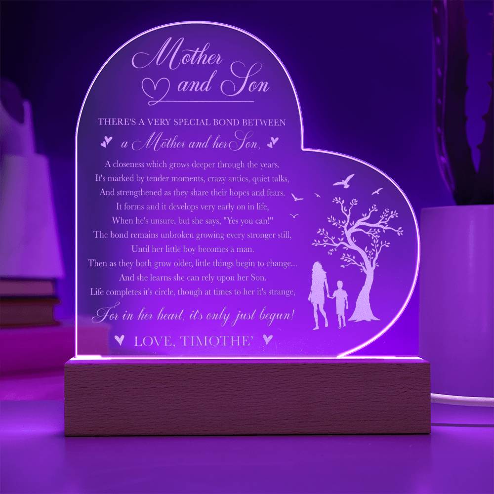 Mother and Son There's A Very Special Bond Between Gifts For Mother's Day Custom Name Engraved Acrylic Heart Plaque