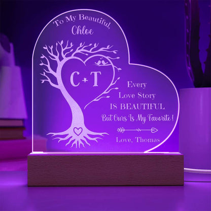 Every Love Story Is Beautiful But Ours Is My Favorite Personalized Name Engraved Acrylic Heart Plaque