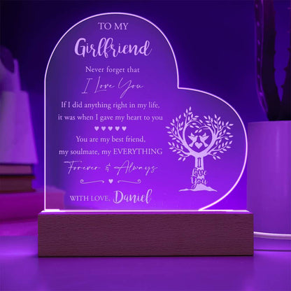 To My Girlfriend Never Forget That I Love You Custom Name Engraved Acrylic Heart Plaque