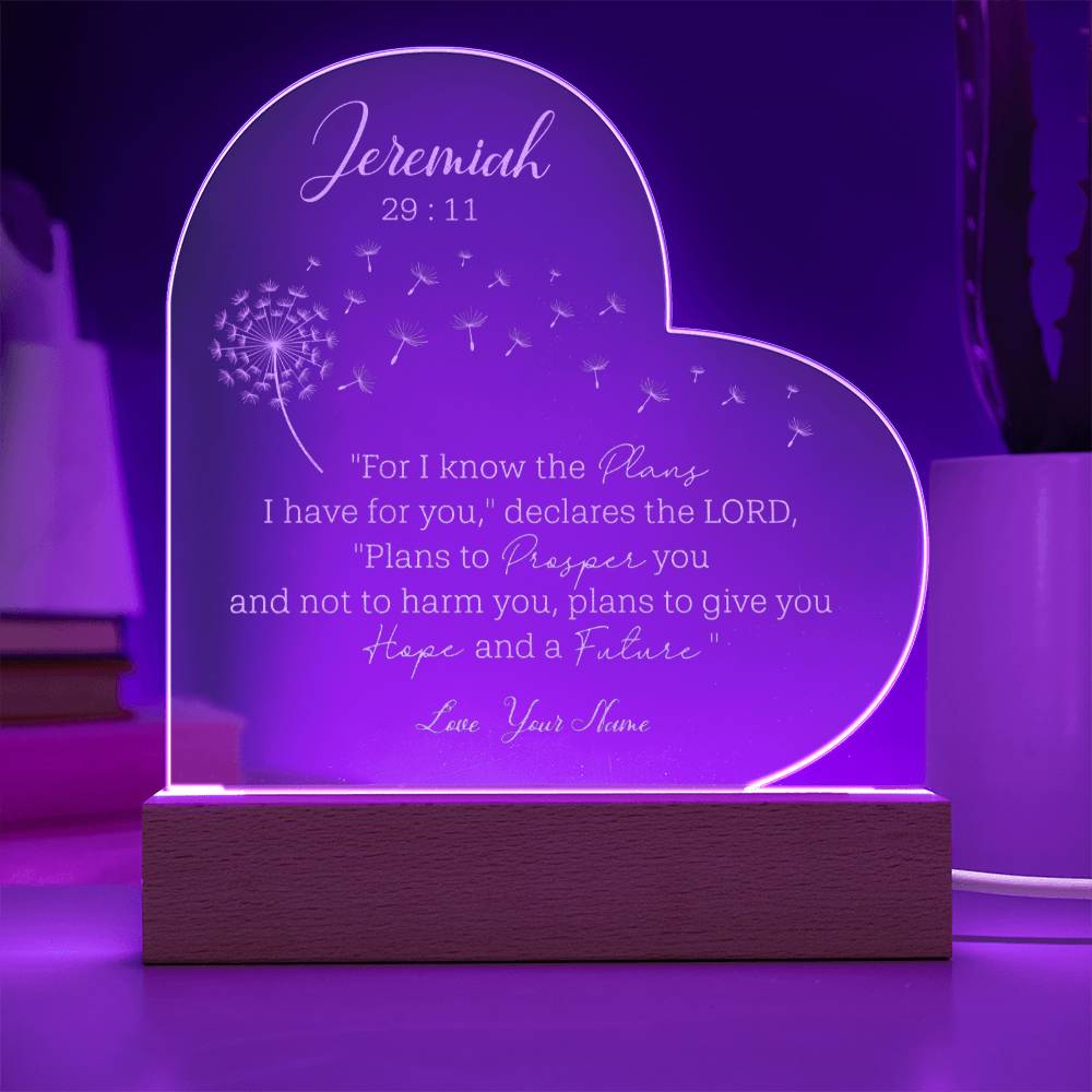 Jeremiah 29 ;11 Custom Name Engraved Acrylic Heart Plaque