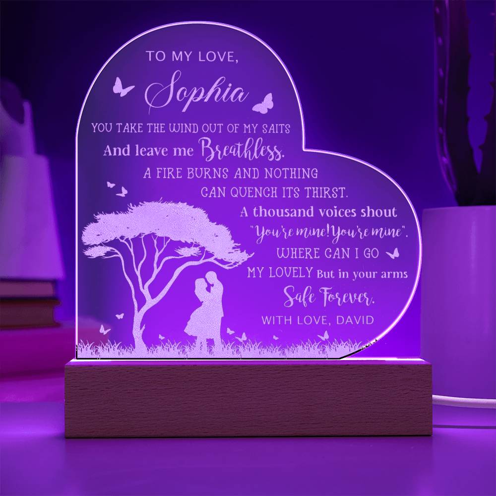 Personalized Name To My Love You Take The Wind Out Of My Saits Engraved Acrylic Heart Plaque