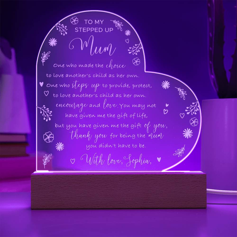 TO MY STEPPED UP MUM Gifts For Mother's Day Custom Name Engraved Acrylic Heart Plaque