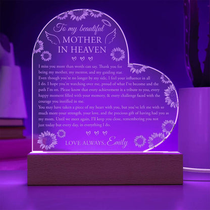 To My Beautiful MOTHER IN HEAVEN Gifts For Mother's Day Custom Name Engraved Acrylic Heart Plaque