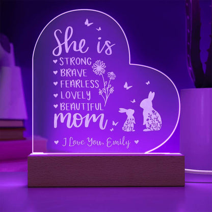 She Is Strong Gifts For Mother's Day Personalized Name Engraved Acrylic Heart Plaque