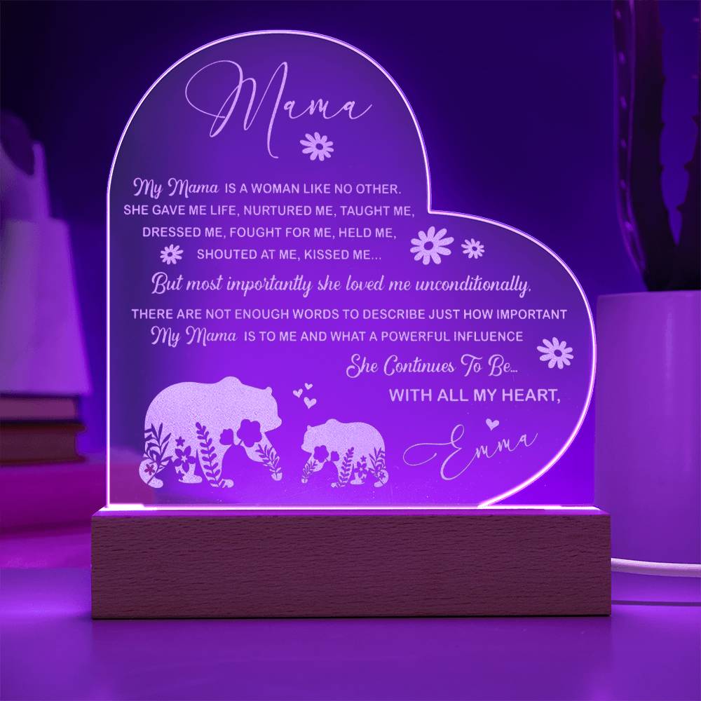 My Mama IS A WOMAN LIKE NO OTHER Gifts For Mother's Day Personalized Name Engraved Acrylic Heart Plaque