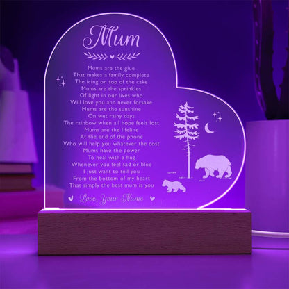 Mums Are The Glue That Makes A Family Gifts For Mother's Day Personalized Name Engraved Acrylic Heart Plaque