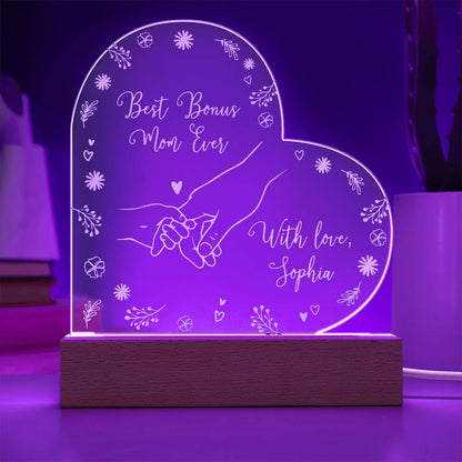 Best Bonus Mom Ever Gifts For Mother's Day Custom Name Engraved Acrylic Heart Plaque