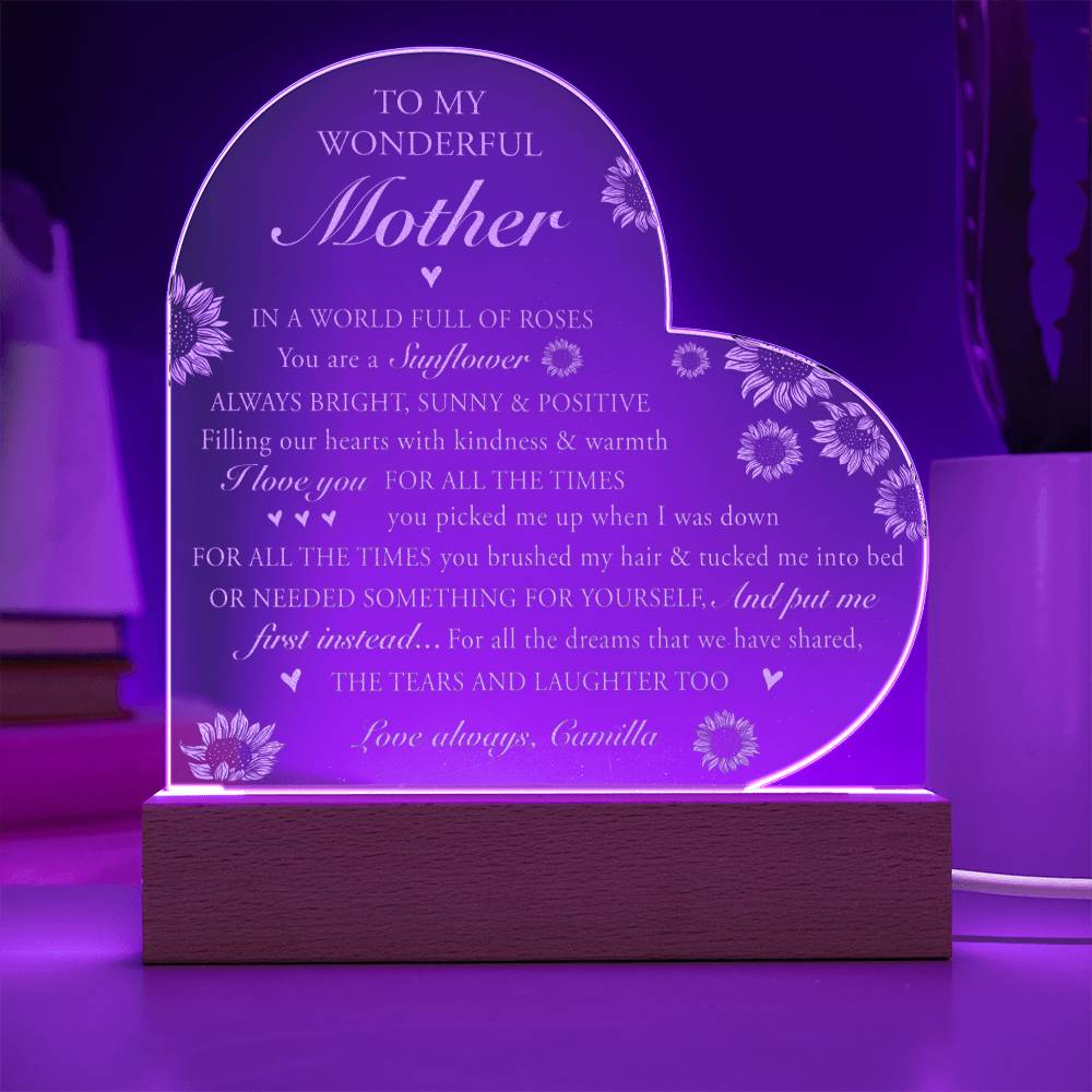 IN A WORLD FULL OF ROSES Gifts For Mother's Day Custom Name Engraved Acrylic Heart Plaque