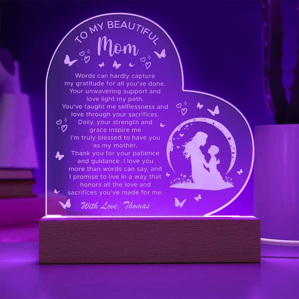 I Promise To Live In A Way That Honors All The Love Gifts For Mother's Day Custom Name Engraved Acrylic Heart Plaque