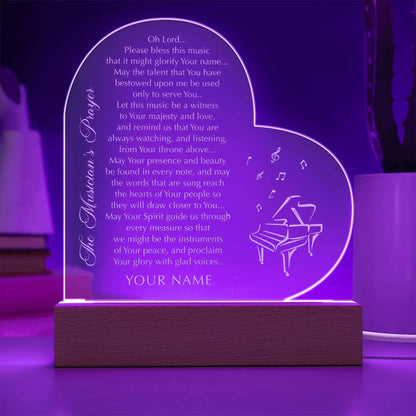 The Musician's Prayer Custom Name Engraved Acrylic Heart Plaque