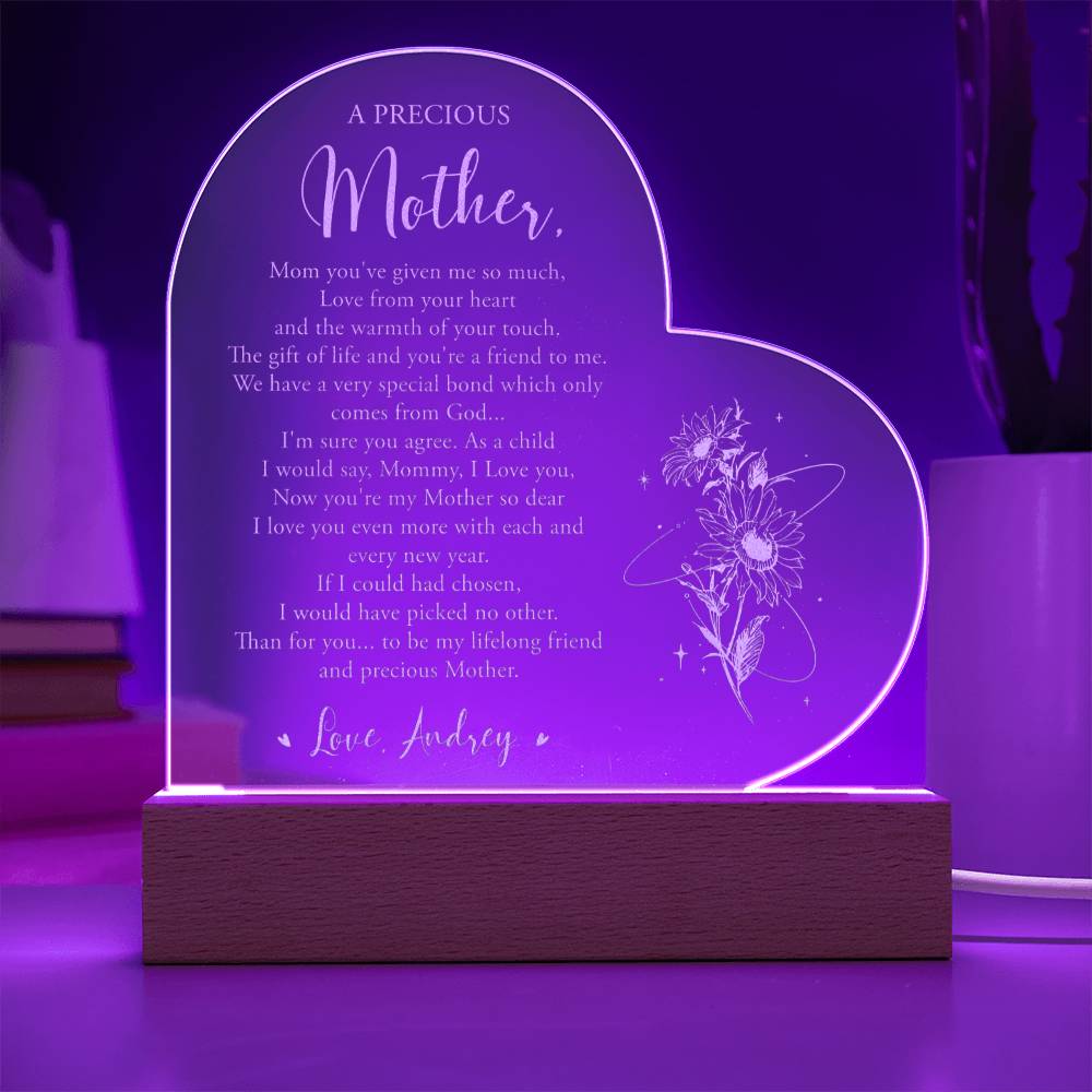 A PRECIOUS MOTHER Gifts For Mother's Day Custom Name Engraved Acrylic Heart Plaque