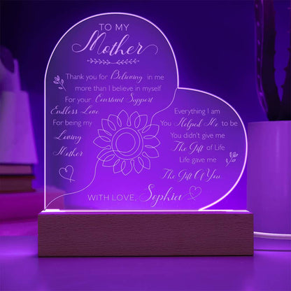 Thank You For Believing In Me Gifts For Mother's Day Personalized Name Engraved Acrylic Heart Plaque