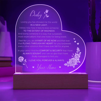 In Your Arms I Find The Comfort & Security That I Have Custom Name Engraved Acrylic Heart Plaque