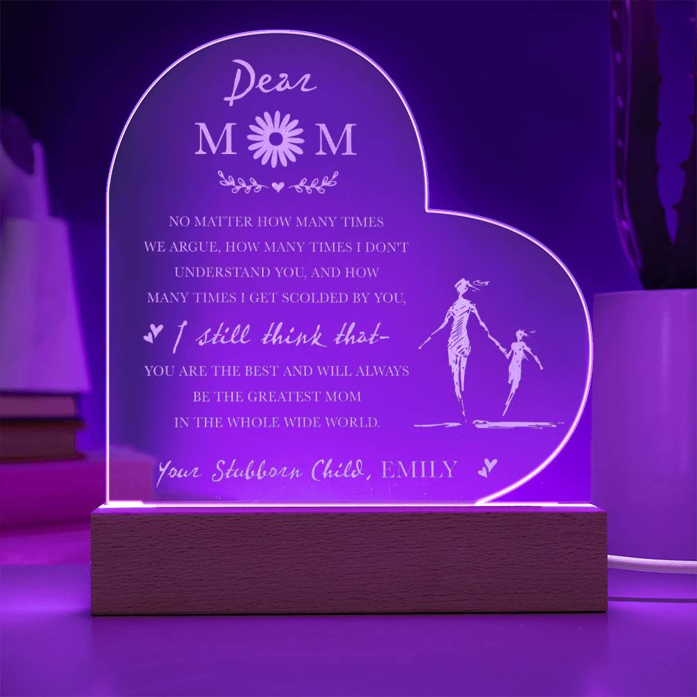 Dear Mom, NO MATTER HOW MANY TIMES Gifts For Mother's Day Personalized Name Engraved Acrylic Heart Plaque