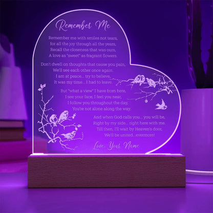 Cardinals Remember Me Poem Custom Name Engraved Acrylic Heart Plaque