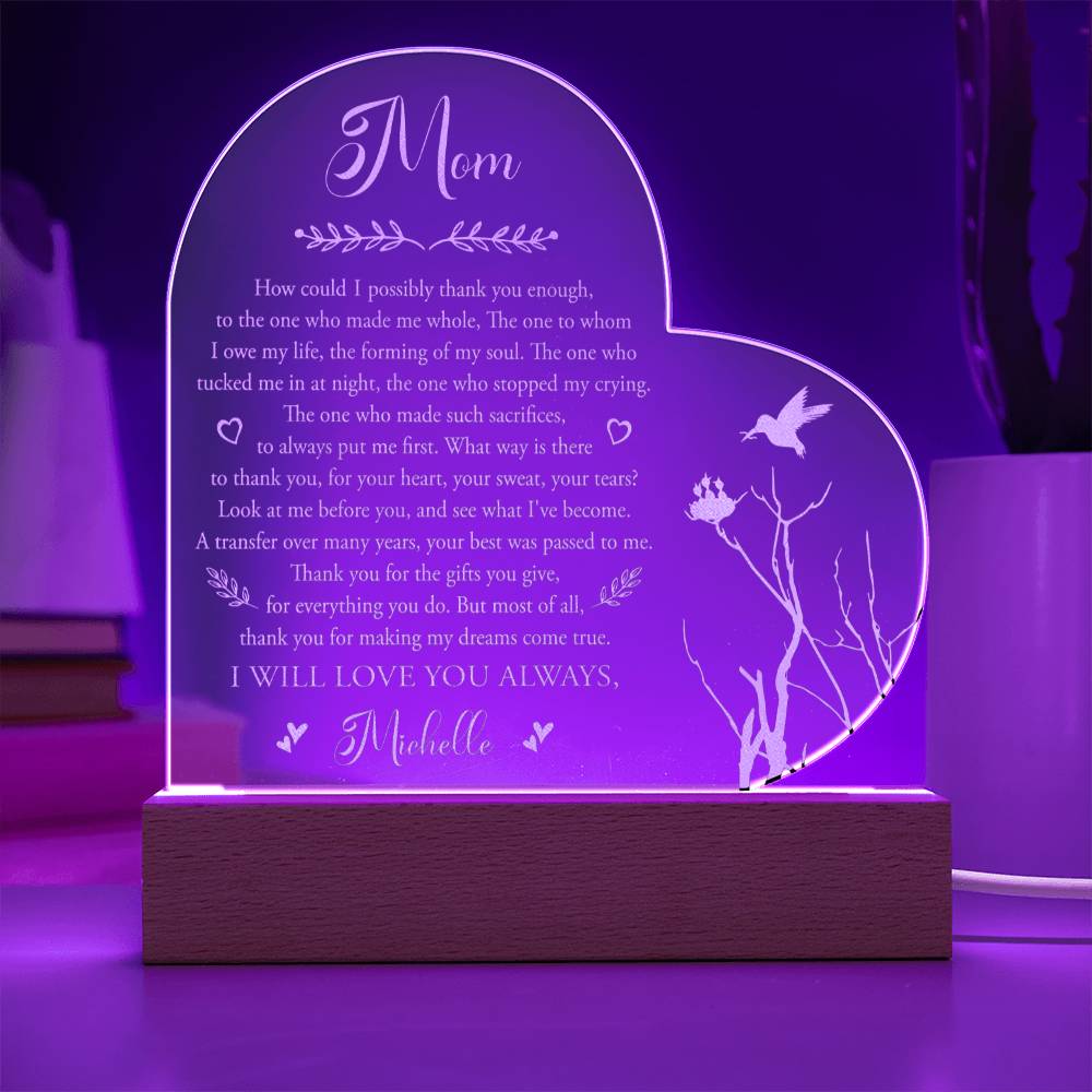 How Could I Possibly Thank You Enough Gifts For Mother's Day Personalized Name Engraved Acrylic Heart Plaque