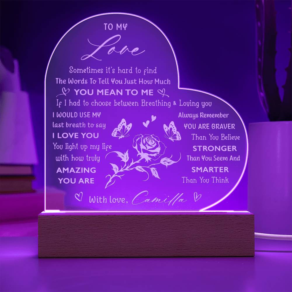 If I Had To Choose Between Breathing And Loving You Personalized Name Engraved Acrylic Heart Plaque