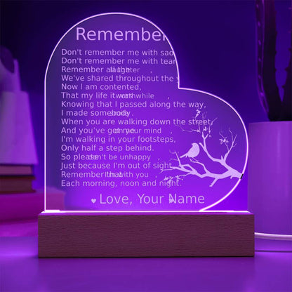 Remember All The Laughter Custom Name Engraved Acrylic Heart Plaque