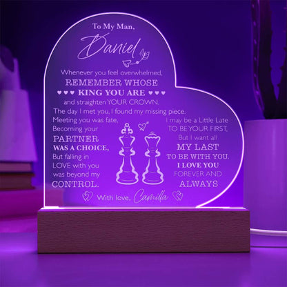 Custom Name King And Queen Chess Engraved Acrylic Heart Plaque