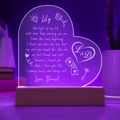 You Light Up My Life Custom Name Engraved Acrylic Heart Plaque