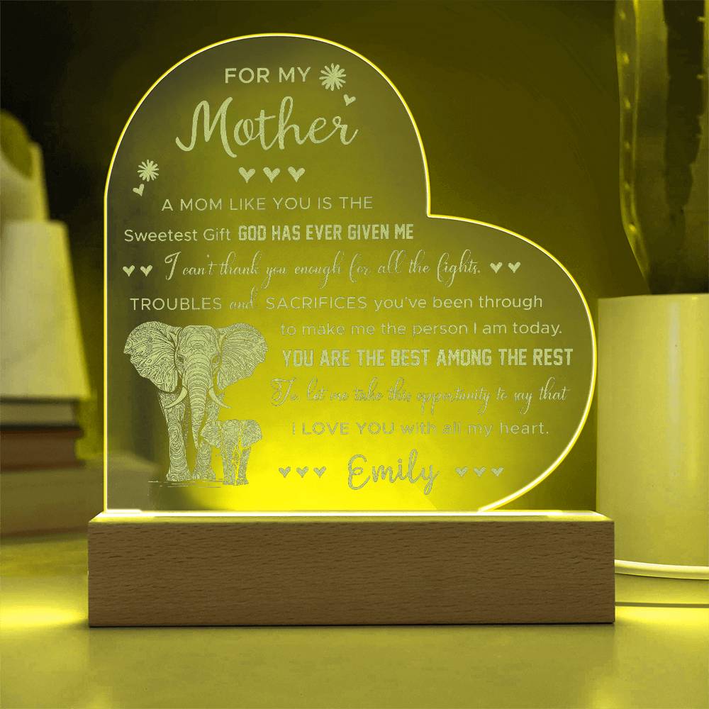 A Mom Like You Is The Sweetest Gift God Has Ever Given Me Gifts For Mother's Day Custom Name Engraved Acrylic Heart Plaque