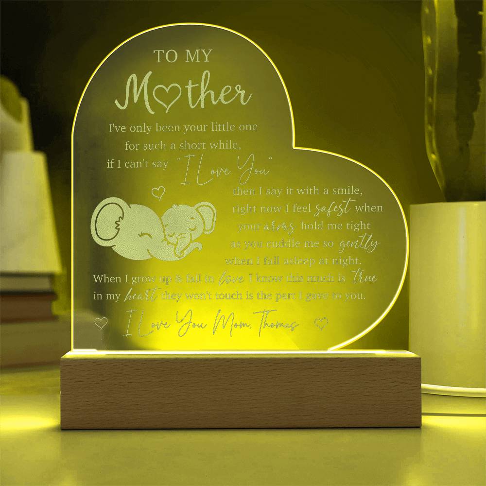 MOM BABY ELEPHANT Gifts For Mother's Day Personalized Name Engraved Acrylic Heart Plaque