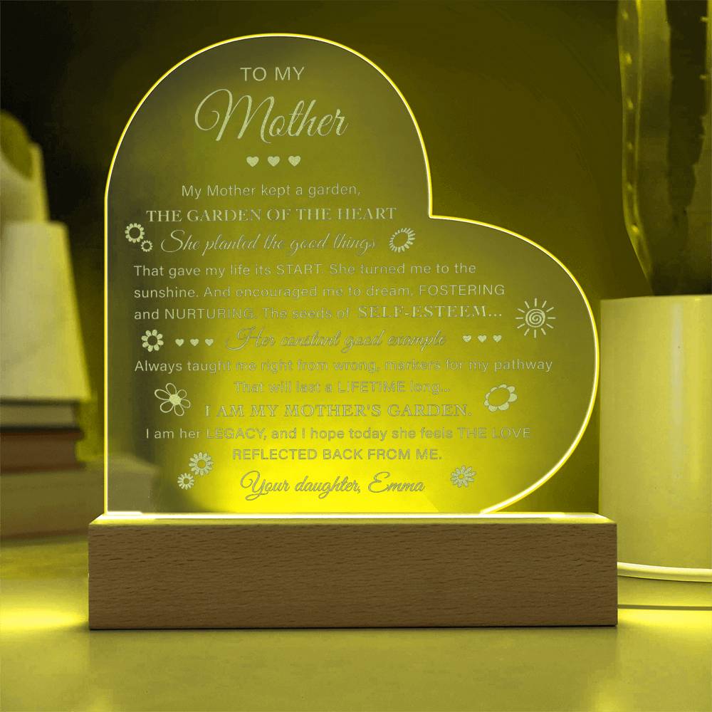 I Am My Mother's Garden Gifts For Mother's Day Personalized Name Engraved Acrylic Heart Plaque