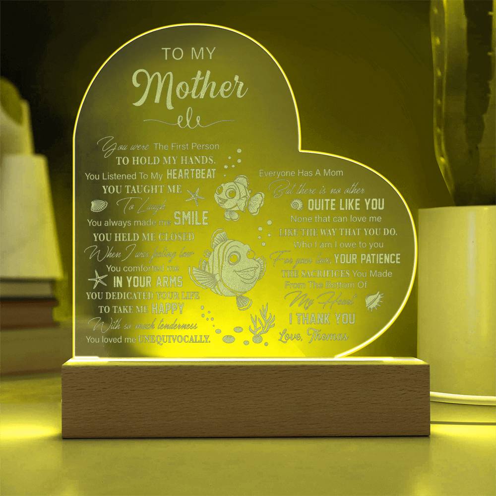 Clownfish Mother And Child Gifts For Mother's Day Personalized Name Engraved Acrylic Heart Plaque