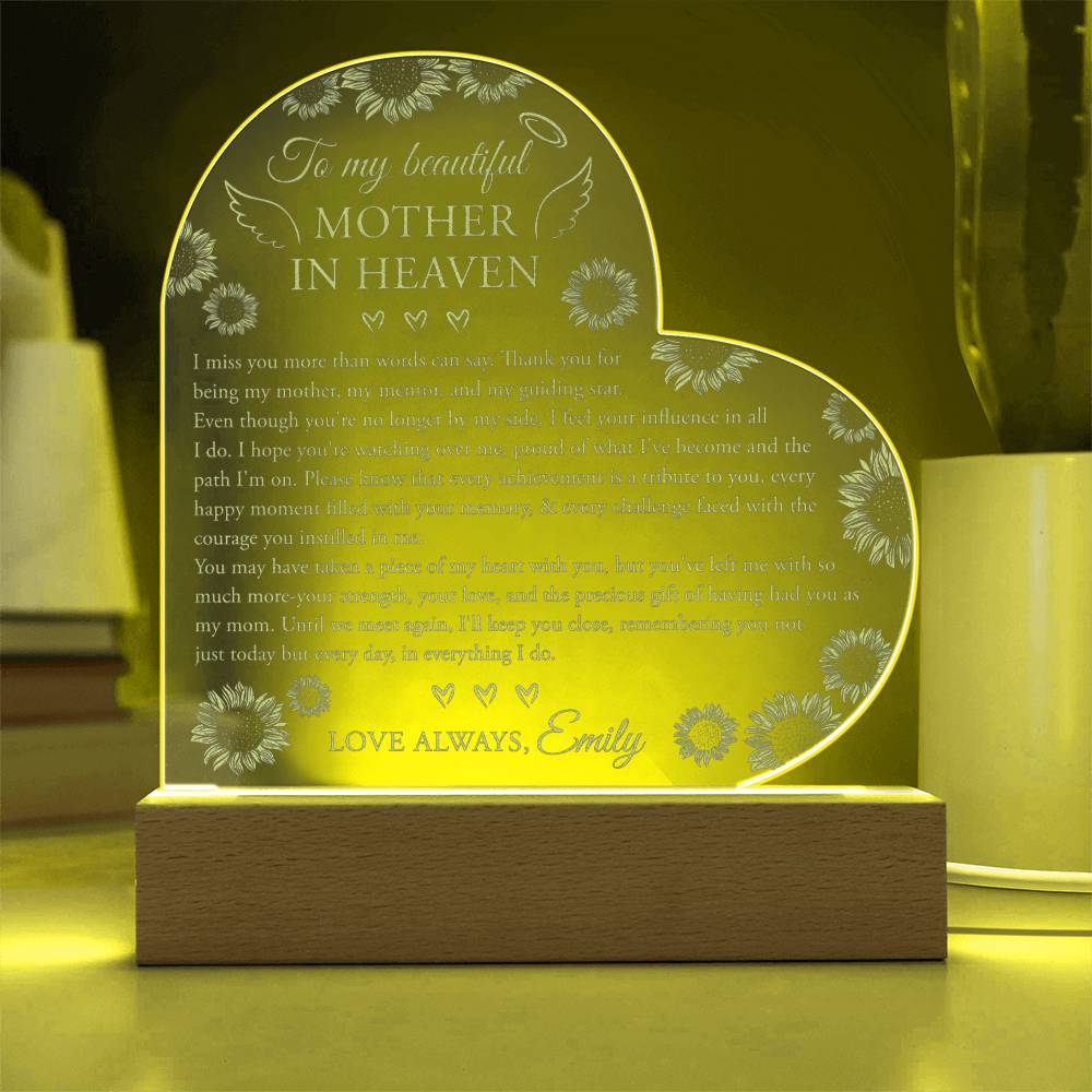 To My Beautiful MOTHER IN HEAVEN Gifts For Mother's Day Custom Name Engraved Acrylic Heart Plaque