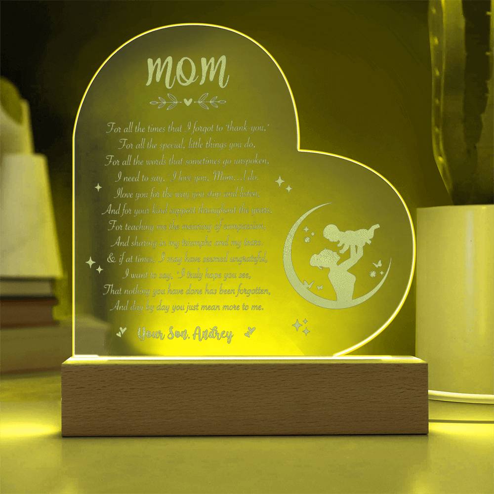 For All The Times That I Forgot To Thank You Gifts For Mother's Day Custom Name Engraved Acrylic Heart Plaque