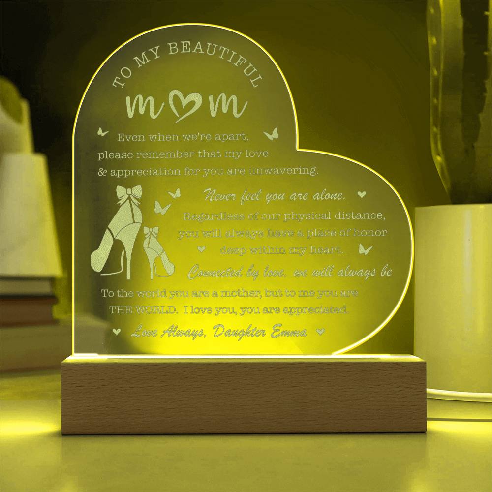 Never Feel You Are Alone Gifts For Mother's Day Personalized Name Engraved Acrylic Heart Plaque