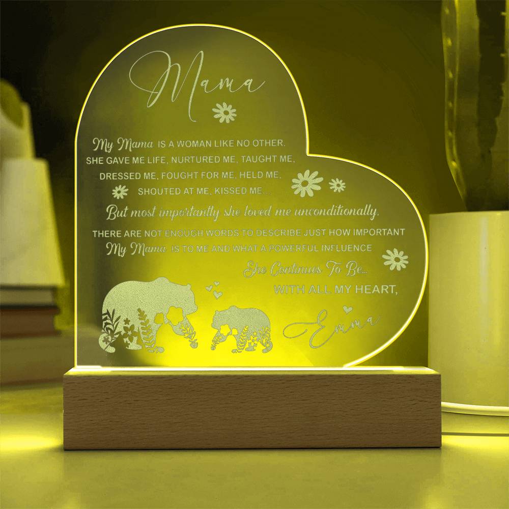 My Mama IS A WOMAN LIKE NO OTHER Gifts For Mother's Day Personalized Name Engraved Acrylic Heart Plaque