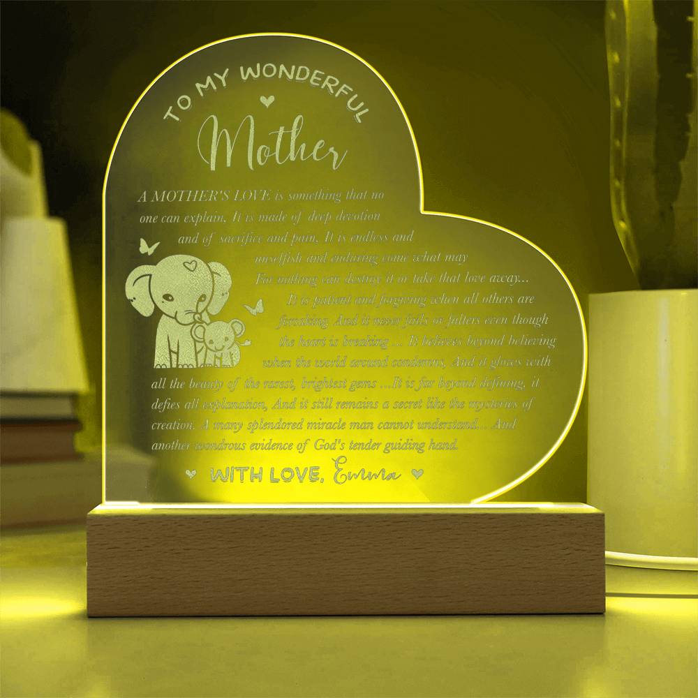 A MOTHER'S LOVE Is Something Gifts For Mother's Day Personalized Name Engraved Acrylic Heart Plaque