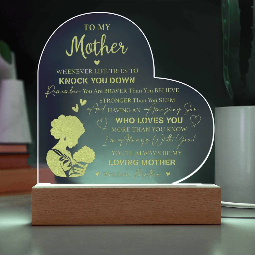 WHENEVER LIFE TRIES TO KNOCK YOU DOWN Gifts For Mother's Day Personalized Name Engraved Acrylic Heart Plaque