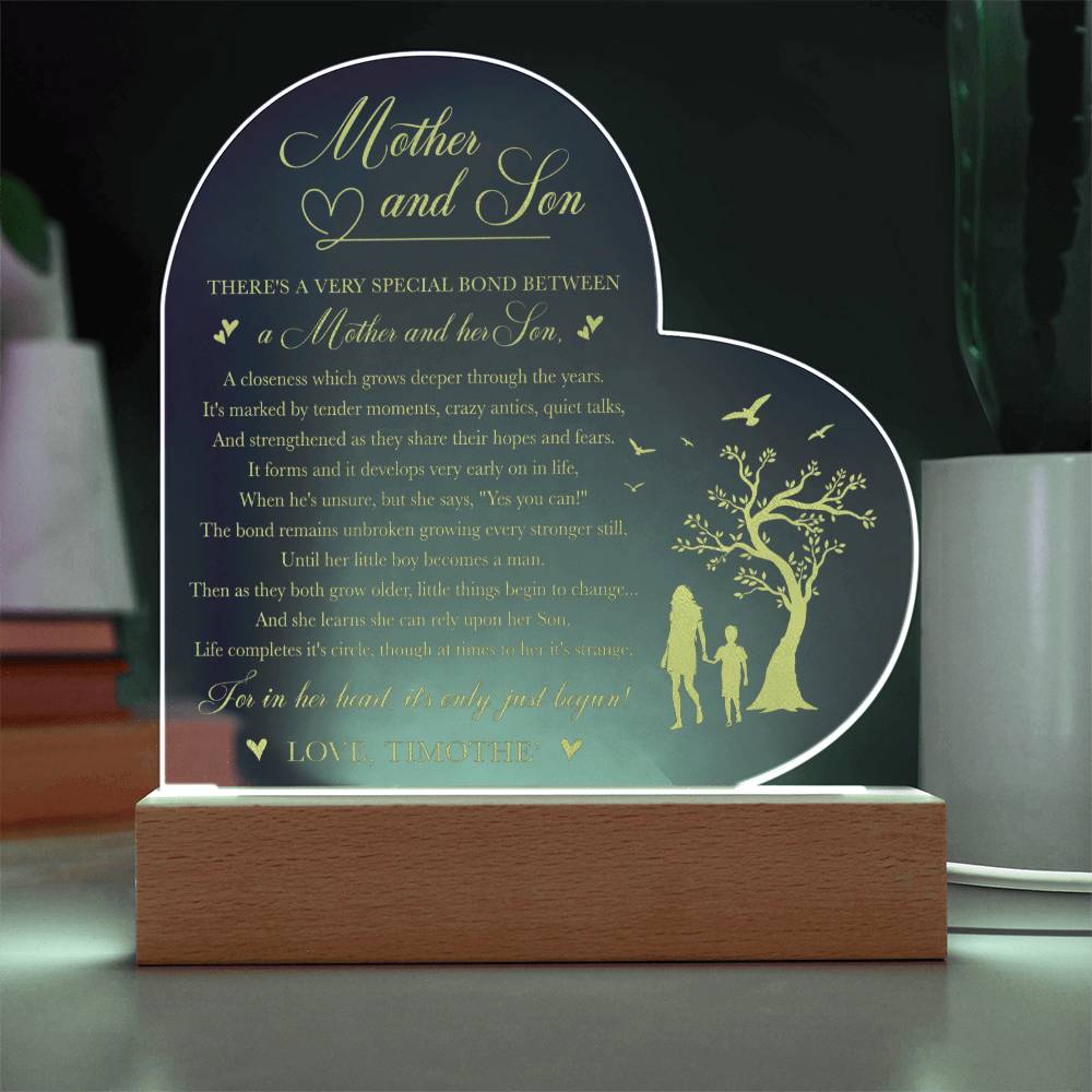 Mother and Son There's A Very Special Bond Between Gifts For Mother's Day Custom Name Engraved Acrylic Heart Plaque