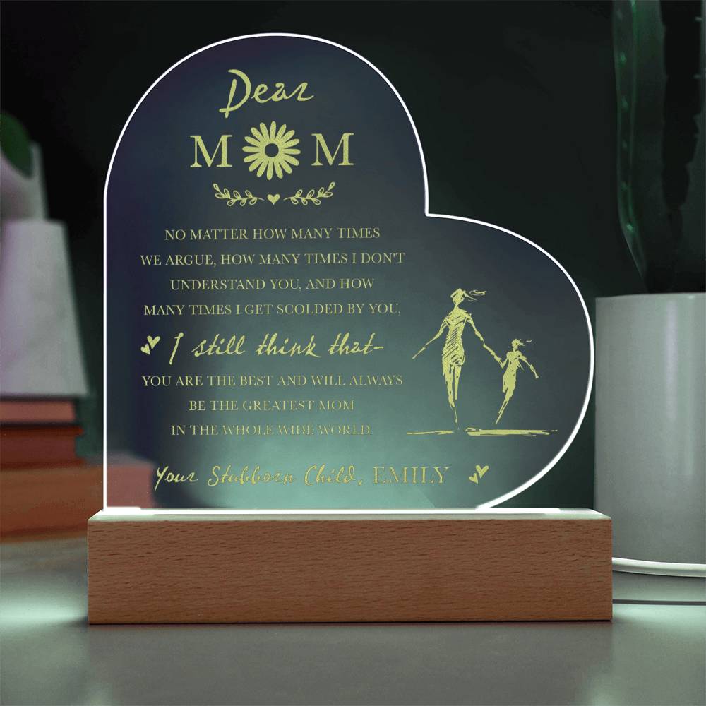 Dear Mom, NO MATTER HOW MANY TIMES Gifts For Mother's Day Personalized Name Engraved Acrylic Heart Plaque