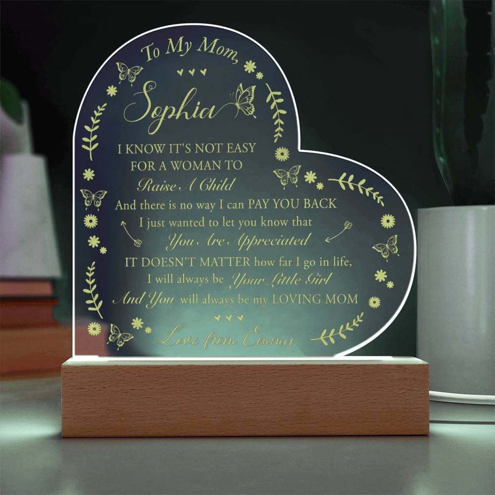 I KNOW IT'S NOT EASY FOR A WOMAN TO Gifts For Mother's Day Personalized Name Engraved Acrylic Heart Plaque