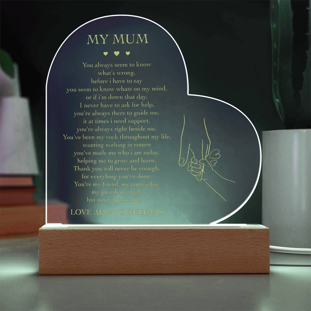 Mum You Always Seem To Gifts For Mother's Day Personalized Name Engraved Acrylic Heart Plaque