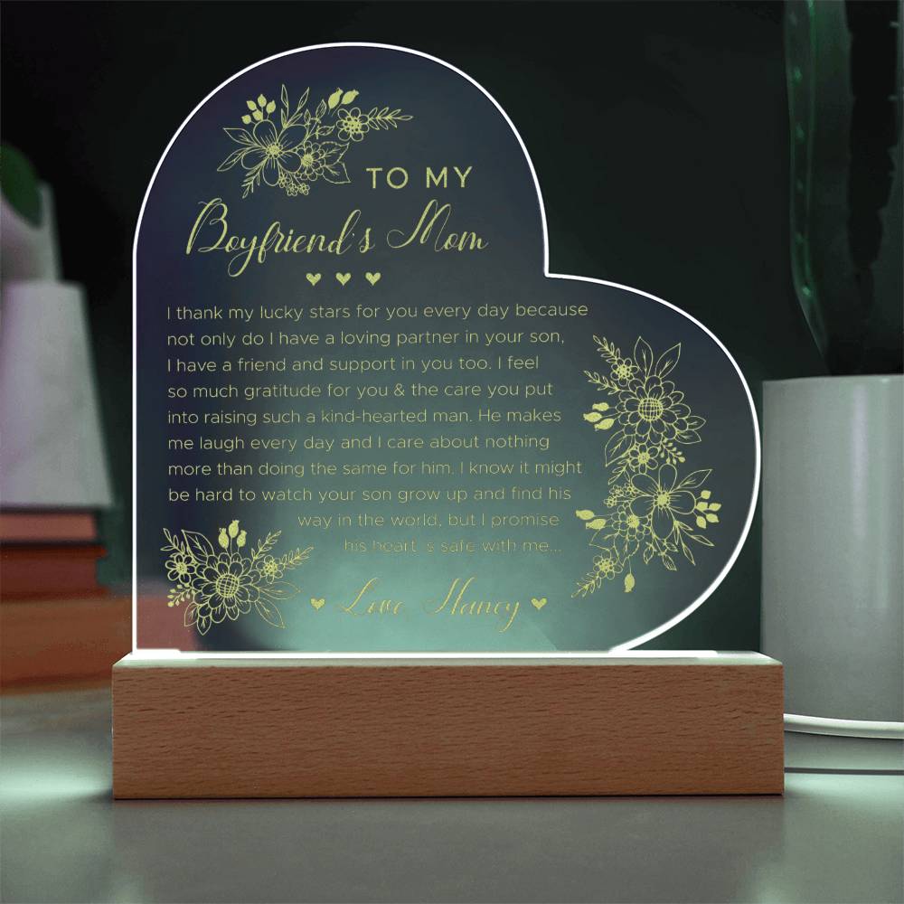 To My Boyfiend's Mom Gifts For Mother's Day Personalized Name Engraved Acrylic Heart Plaque